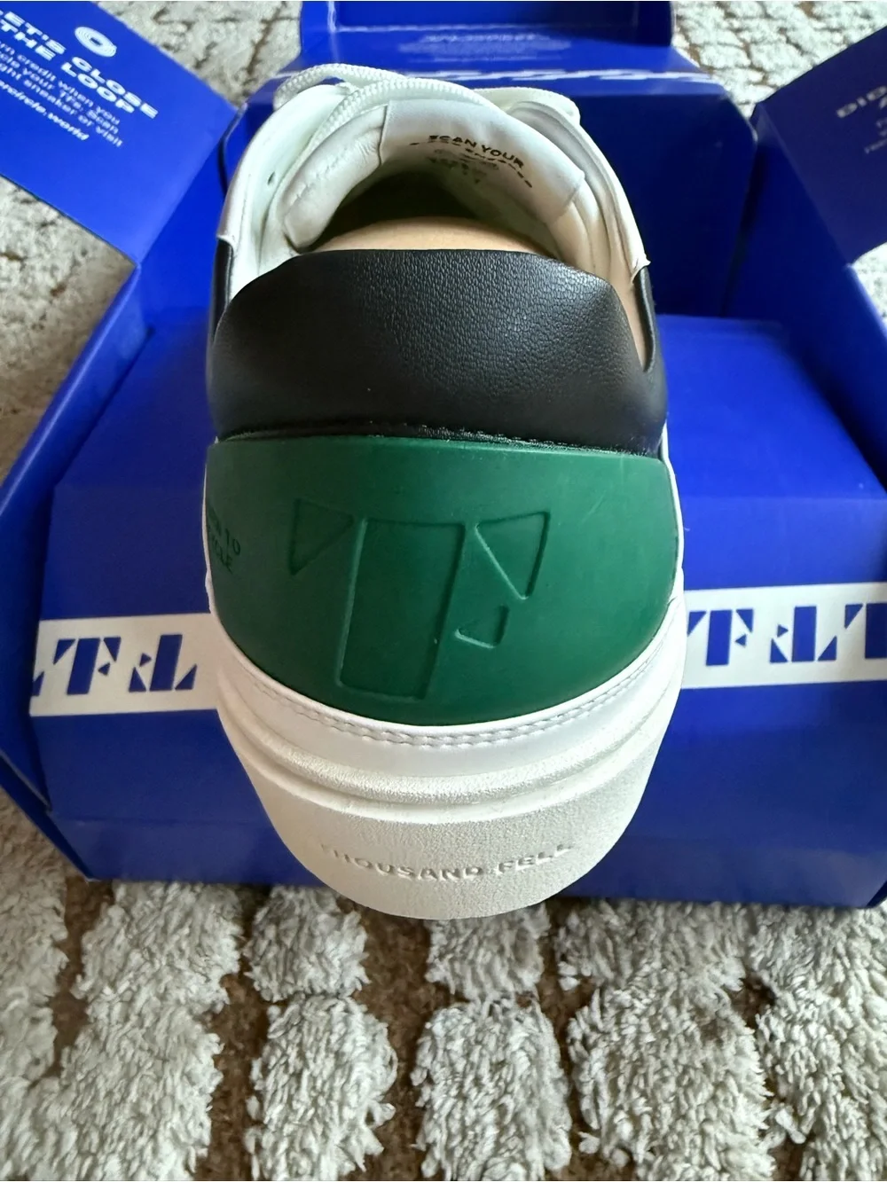 NIB! Thousand Fell Wht, Blk & Green (Stain/Odor Resistant!) Court Sneakers, 11M